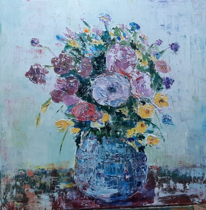 Bloem modelleerpasta Bloemenvaas recht blauw